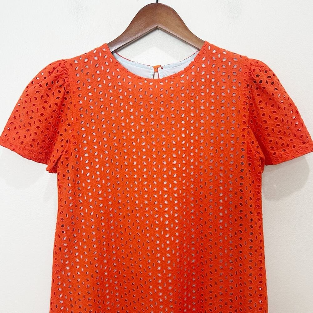 Never A Wallflower Eyelet Puff Sleeve Mini Dress Women’s Size XS Fire Orange - Picture 4 of 10